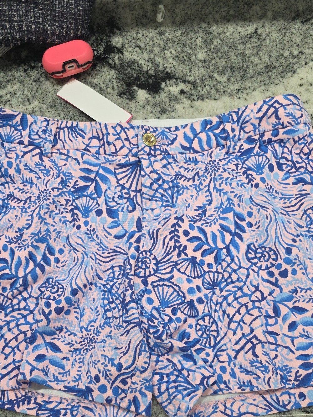 Lilly Pulitzer Pink and Blue Sea Garden High-Waist Shorts